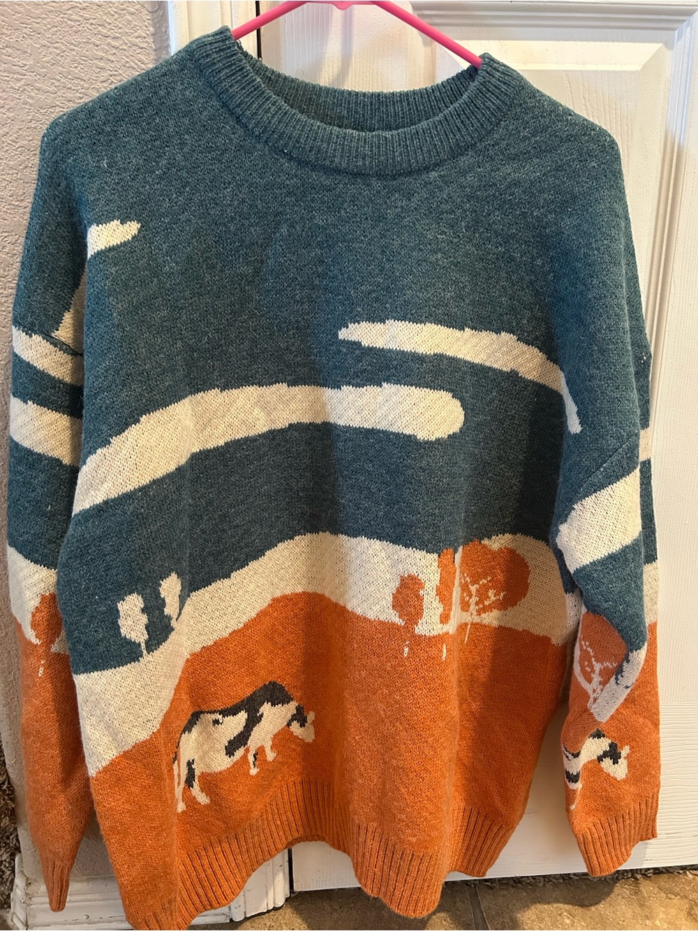 Adam Freak Sweater Mens XL High Street Fashion Cows Grazing Pasture Knit Farm
